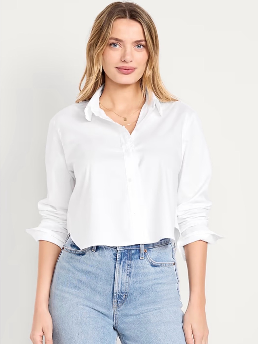 NWT Old Navy Cropped Boxy White Ruffle Button Down Office Meanswear Shirt XL